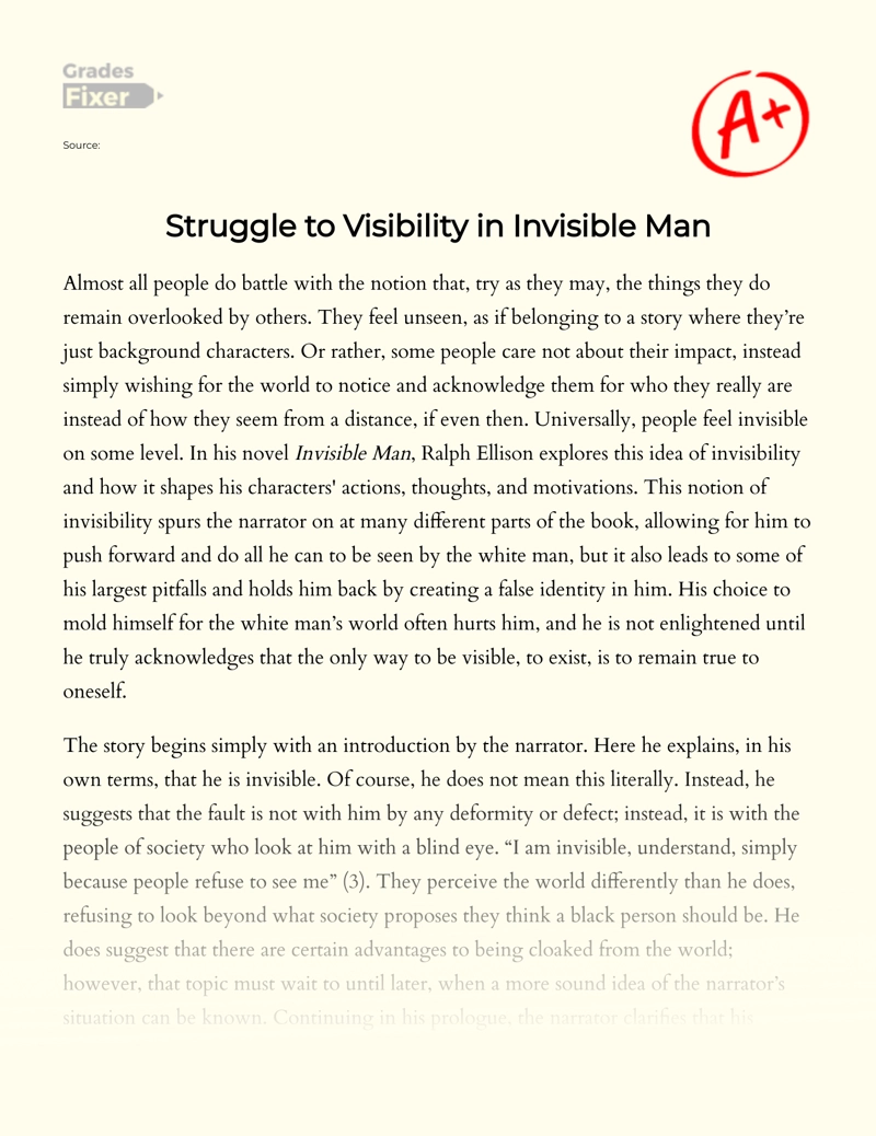 Struggle to Visibility in "Invisible Man" Essay