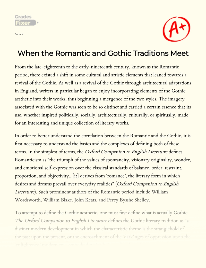 Gothic Aesthetic in The Romantic Period essay