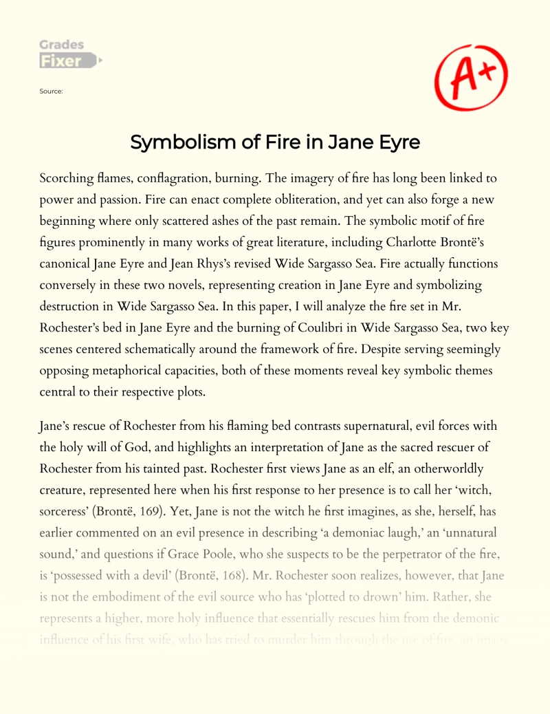Symbolism of Fire in "Jane Eyre" and "Wide Sargasso Sea" essay