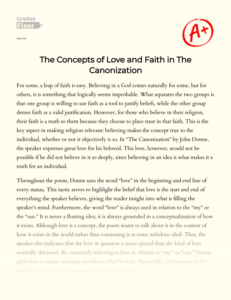 The Concepts of Love and Faith in The Canonization Essay