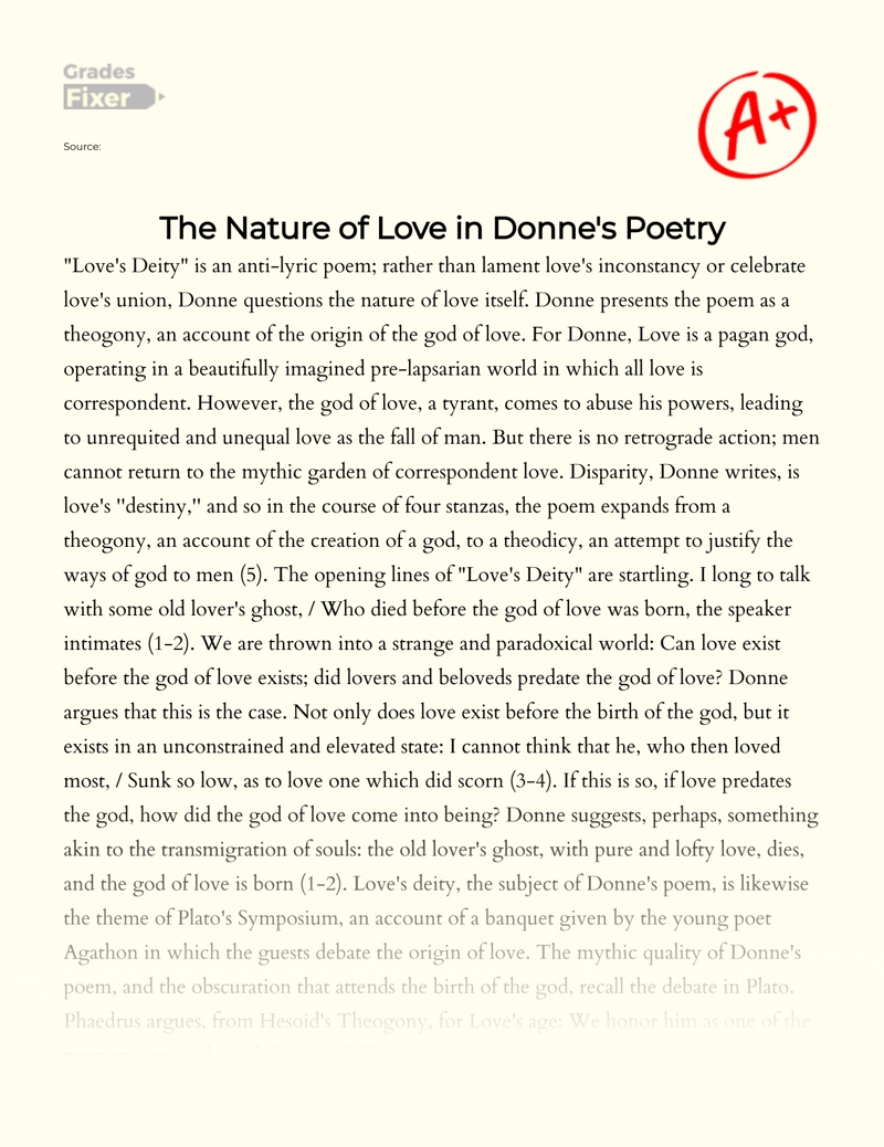 The Nature of Love in Donne's Poetry Essay