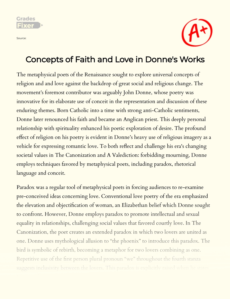 Concepts of Faith and Love in Donne's Works Essay