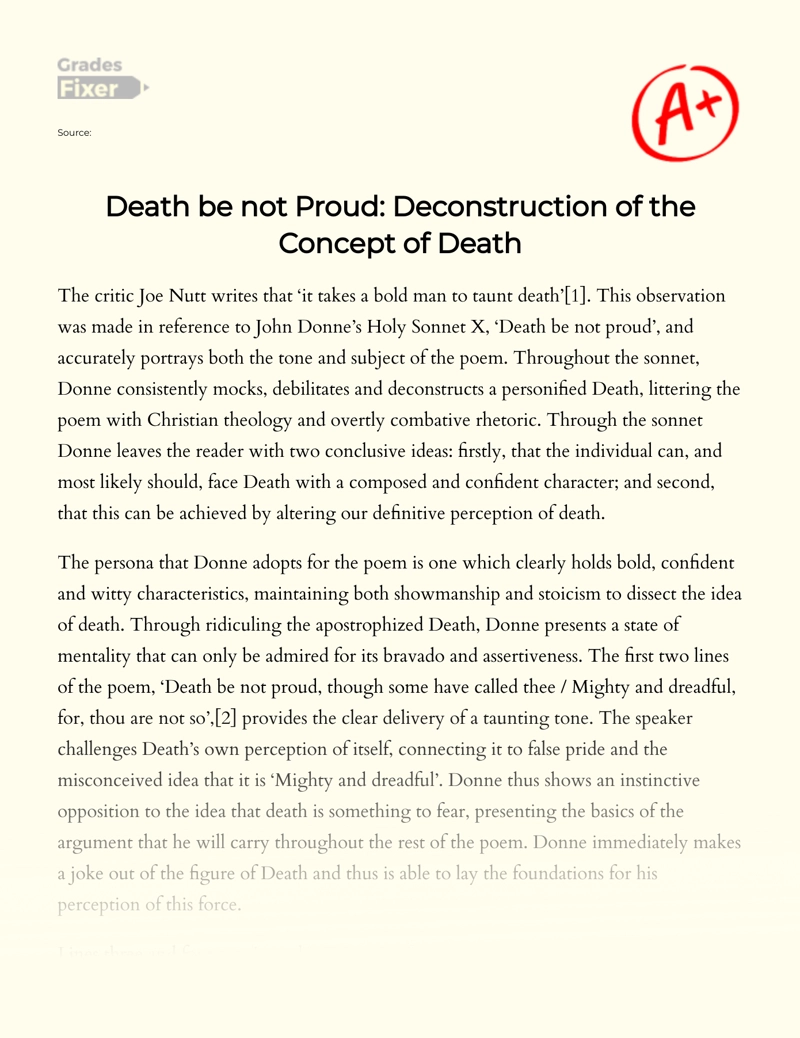 Death Be not Proud: Deconstruction of The Concept of Death essay