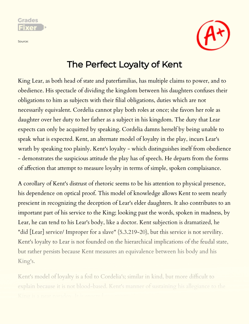 The Perfect Loyalty of Kent essay