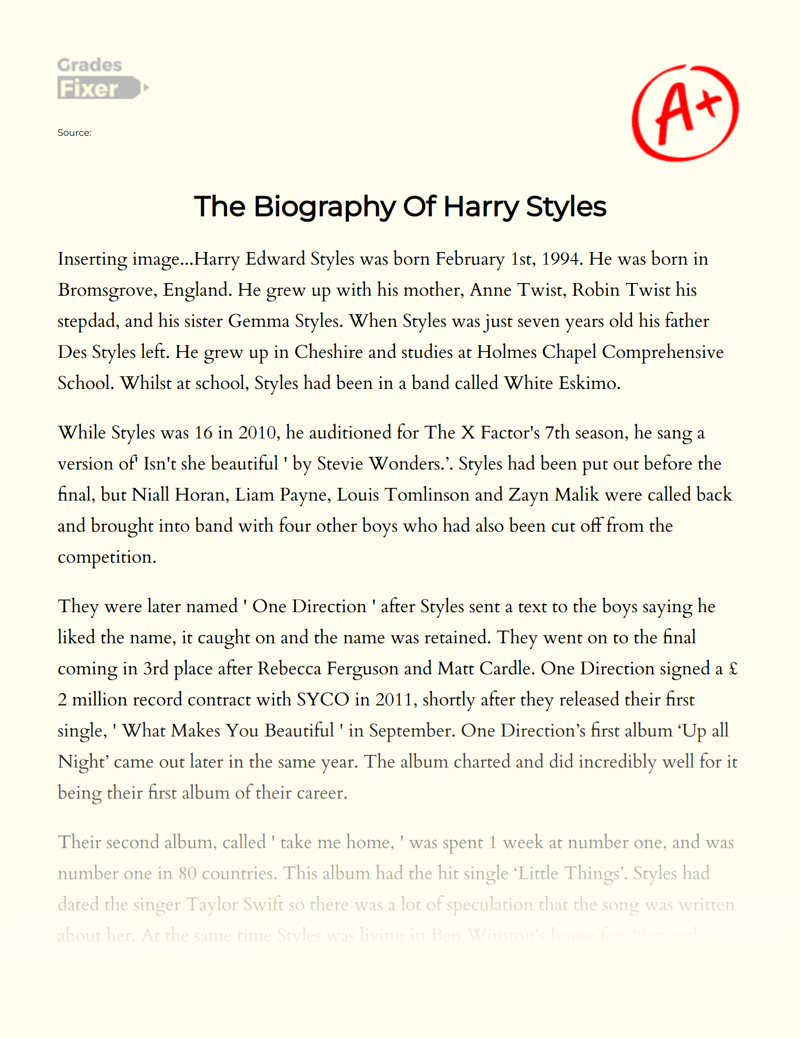The Biography of Harry Styles Essay