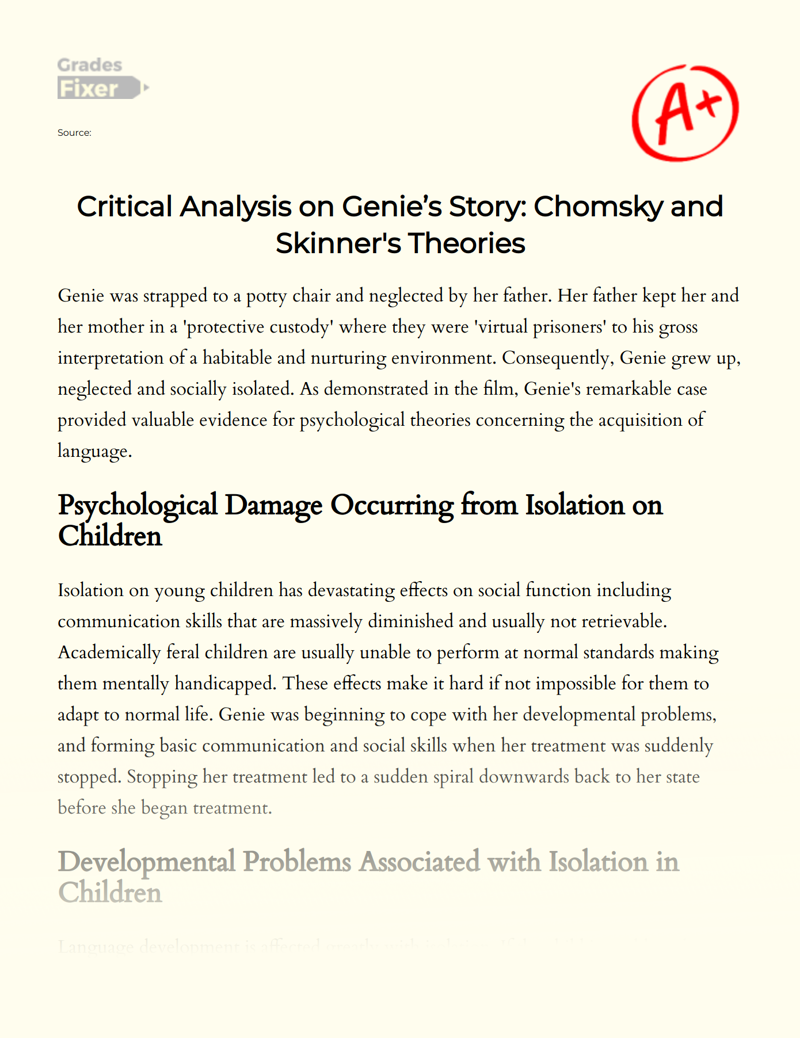 Critical Analysis on Genie’s Story: Chomsky and Skinner's Theories Essay