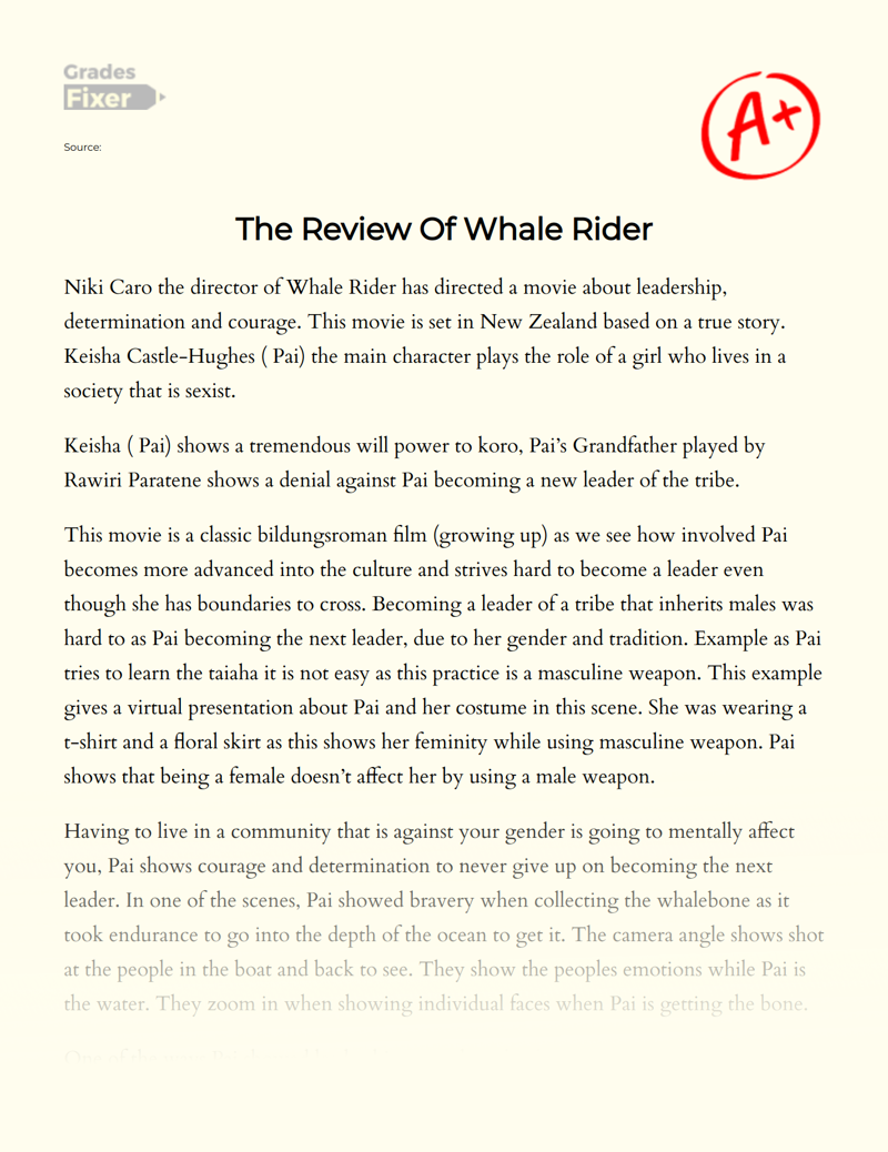 whale rider analysis essay