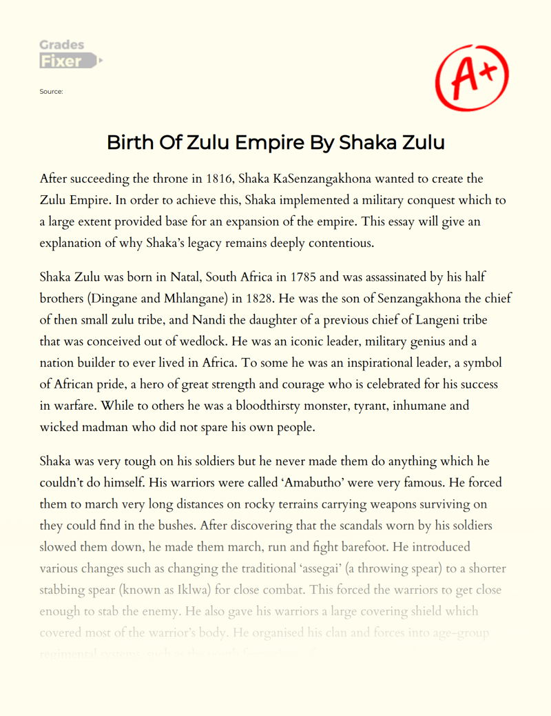 Birth of Zulu Empire by Shaka Zulu Essay