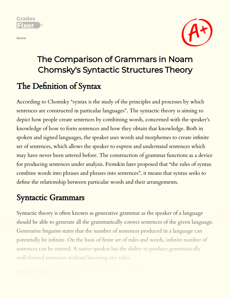 The Comparison of Grammars in Noam Chomsky's Syntactic Structures Theory Essay