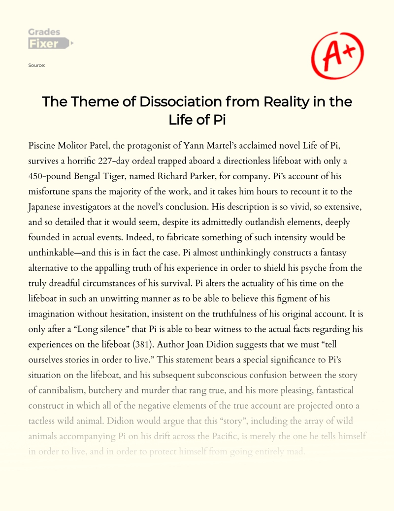 The Theme of Dissociation from Reality in The Life of Pi Essay