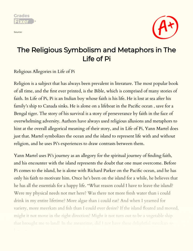 The Religious Symbolism and Metaphors in The Life of Pi essay