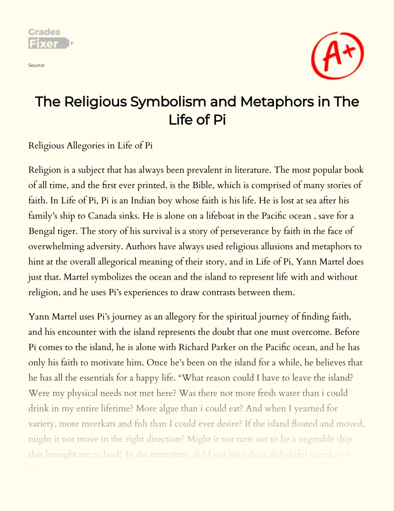 The Religious Symbolism and Metaphors in The Life of Pi Essay