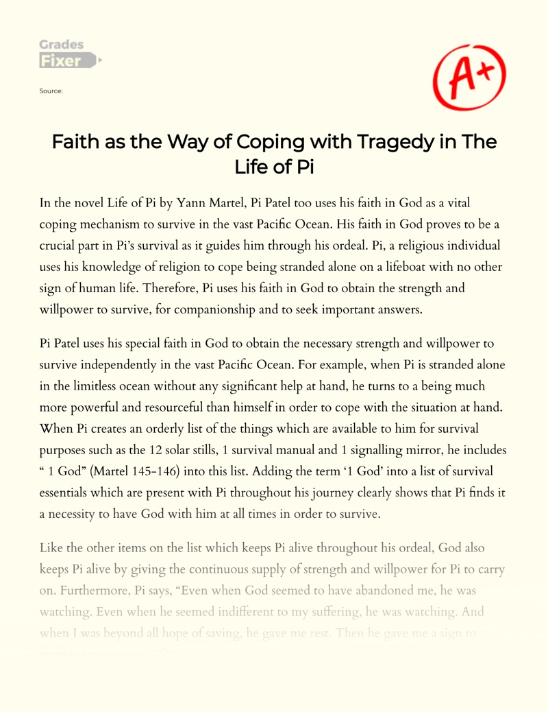 Faith as The Way of Coping with Tragedy in The Life of Pi Essay