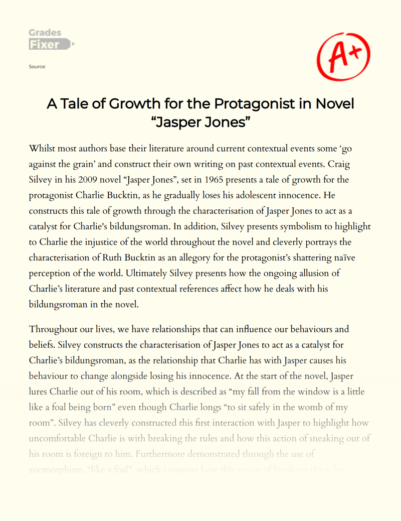 A Tale of Growth for The Protagonist in Novel "Jasper Jones" Essay