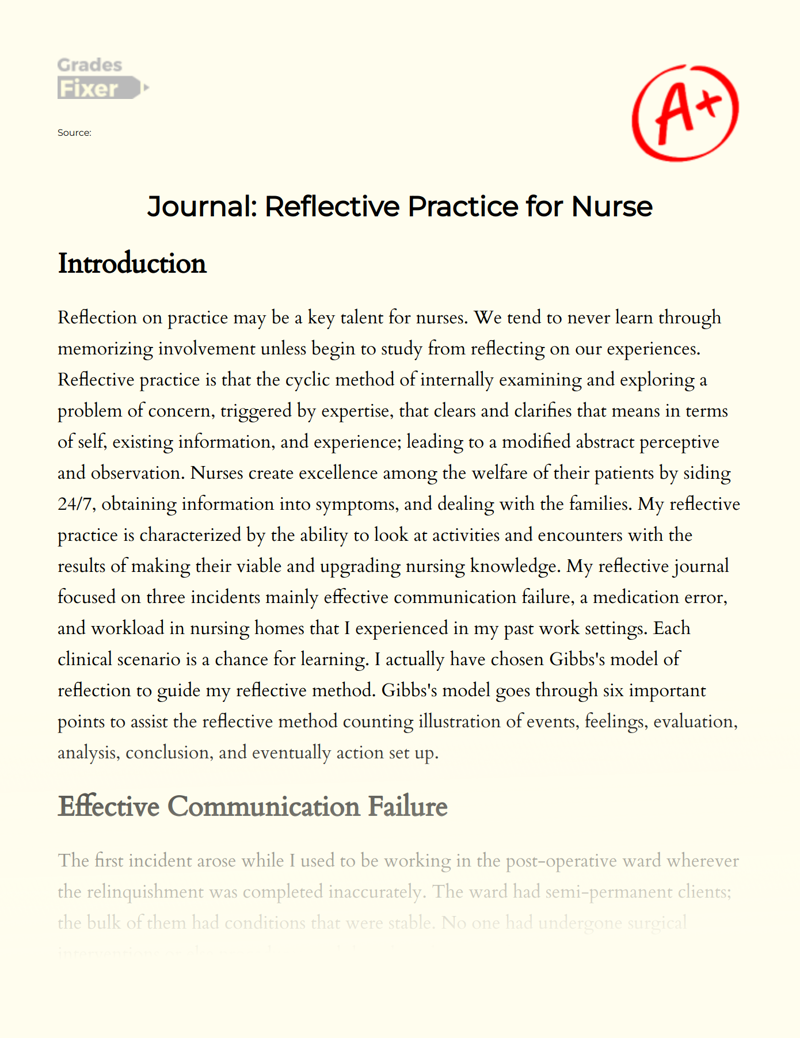 Nursing Student Reflective Journal Samples