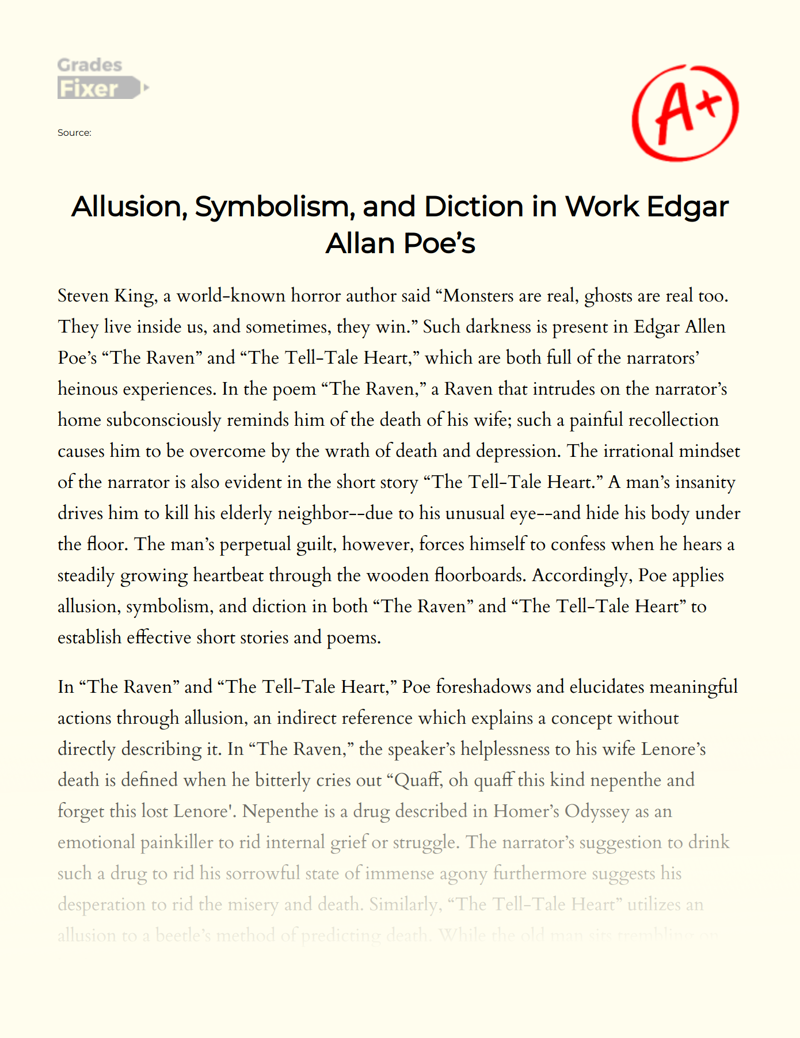 Allusion, Symbolism, and Diction in Work Edgar Allan Poe’s Essay