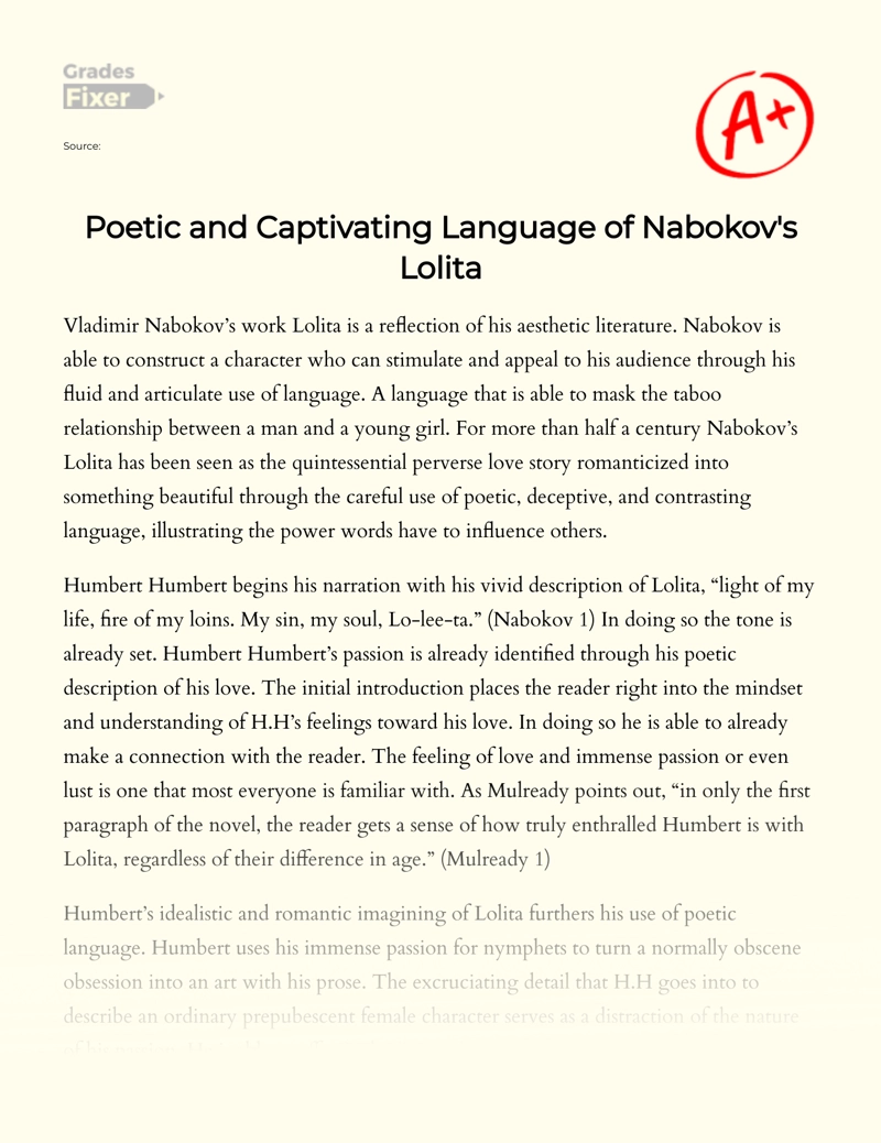 The Power of Words in Nabokov's Lolita Essay
