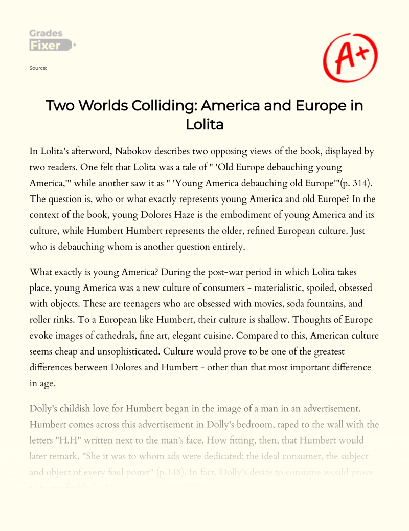 Two Worlds Colliding: America and Europe in Lolita Essay