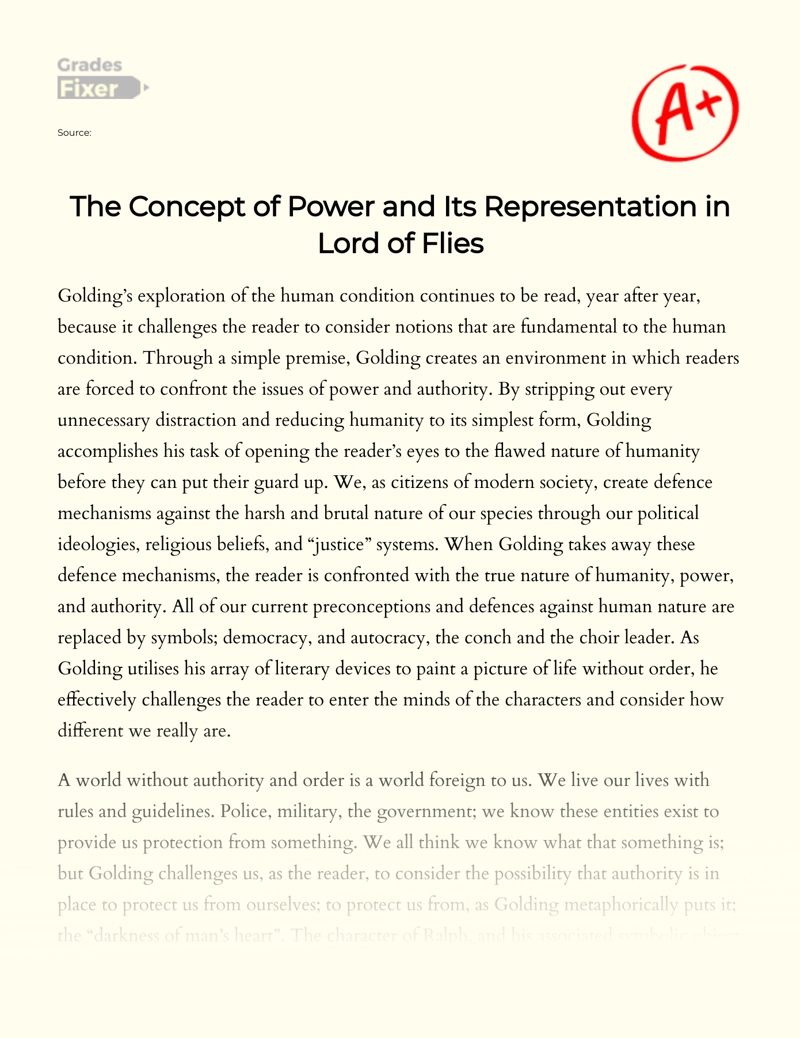 The Concept of Power and Its Representation in Lord of Flies essay