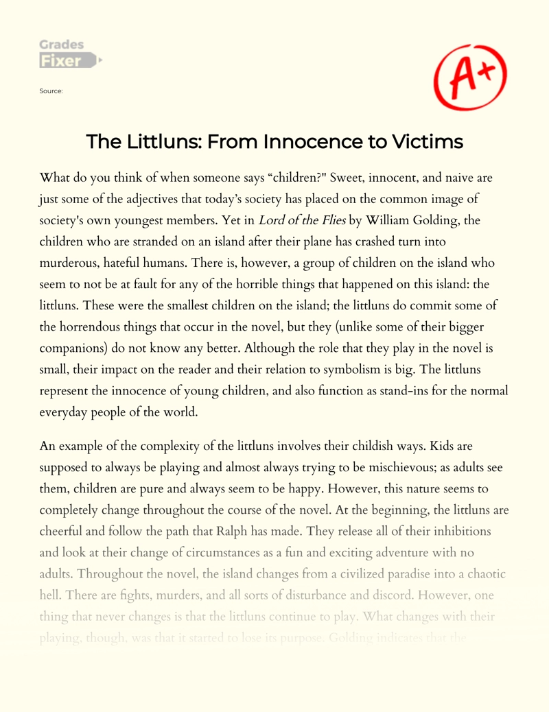 The Littluns: from Innocence to Victims essay