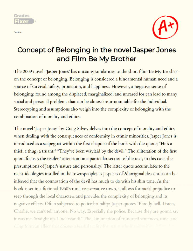 Concept of Belonging in The Novel Jasper Jones and Film Be My Brother Essay