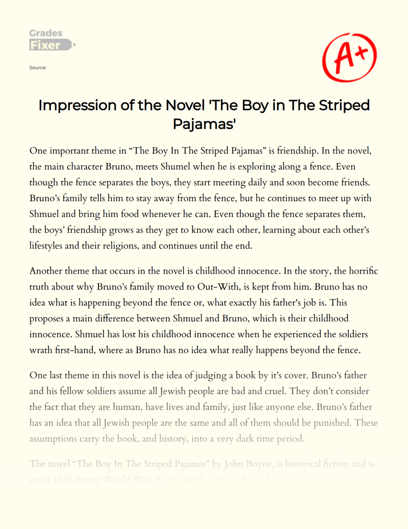 Impression of The Novel 'The Boy in The Striped Pajamas' Essay