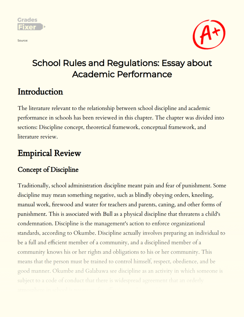 School Rules and Regulations: Academic performance Essay