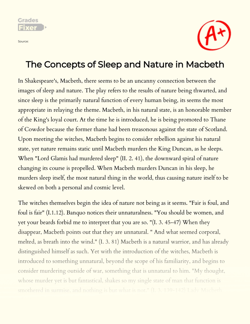 The Connection Between Sleep and Nature in Macbeth Essay