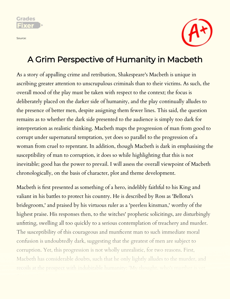 A Grim Perspective of Humanity in Macbeth Essay