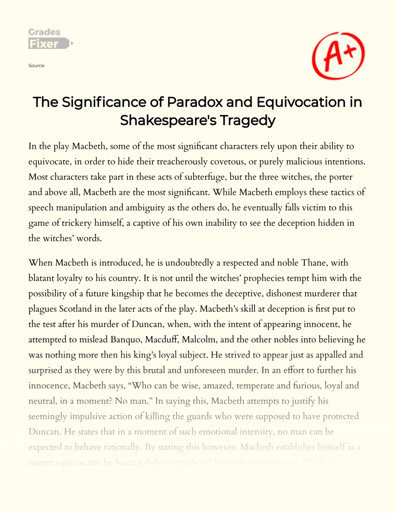 The Significance of Paradox and Equivocation in Shakespeare's Tragedy essay