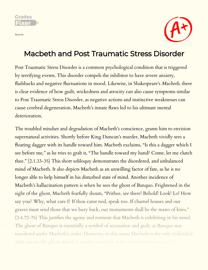 Macbeth and Post Traumatic Stress Disorder essay