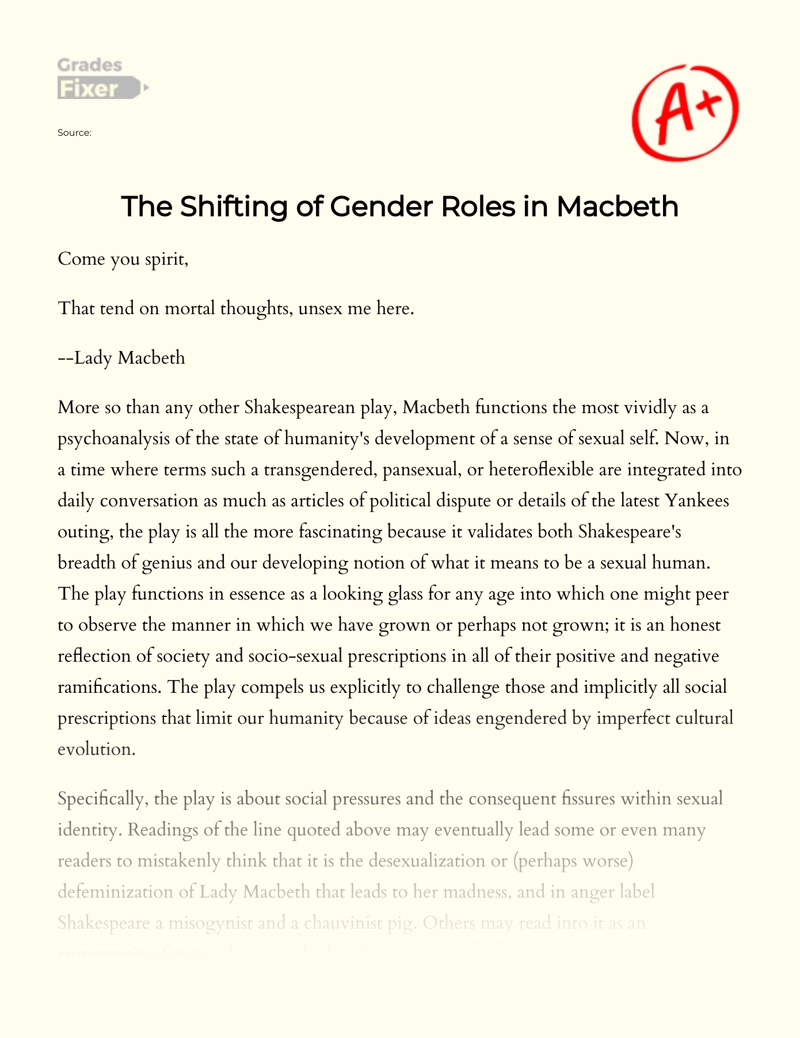 The Shifting of Gender Roles in Macbeth Essay