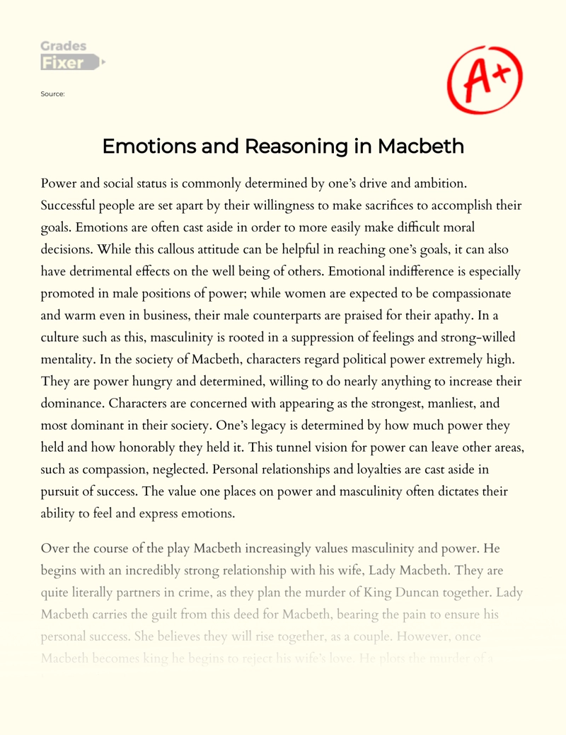 Emotions and Reasoning in Macbeth Essay