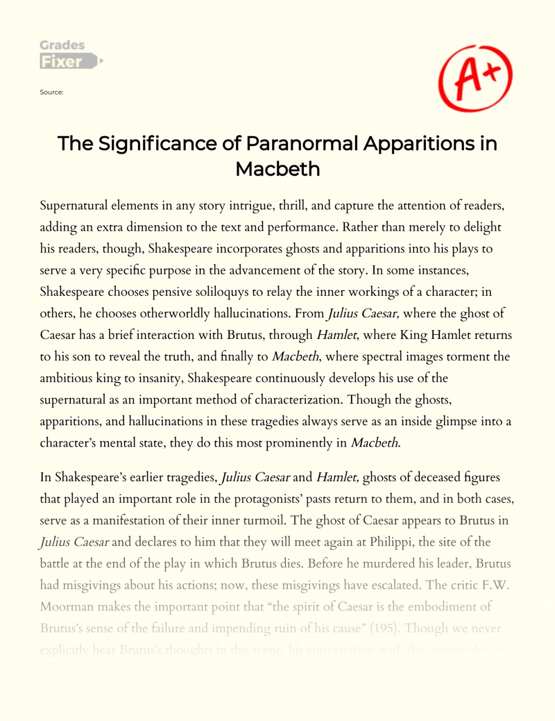 The Significance of Paranormal Apparitions in Macbeth Essay