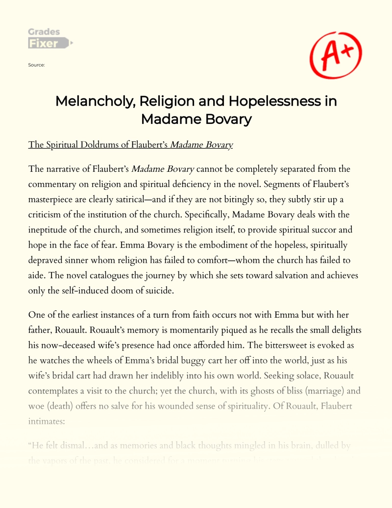 Melancholy, Religion and Hopelessness in Madame Bovary Essay