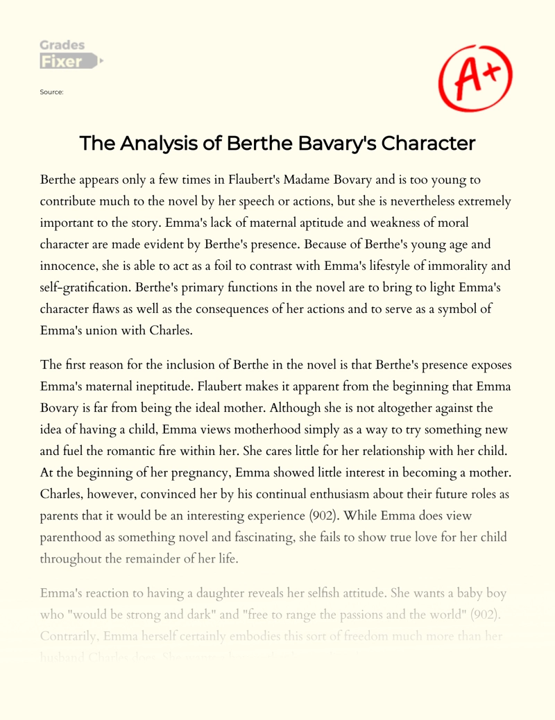 Analysis of Berthe Bovary's Character in Madame Bovary Essay
