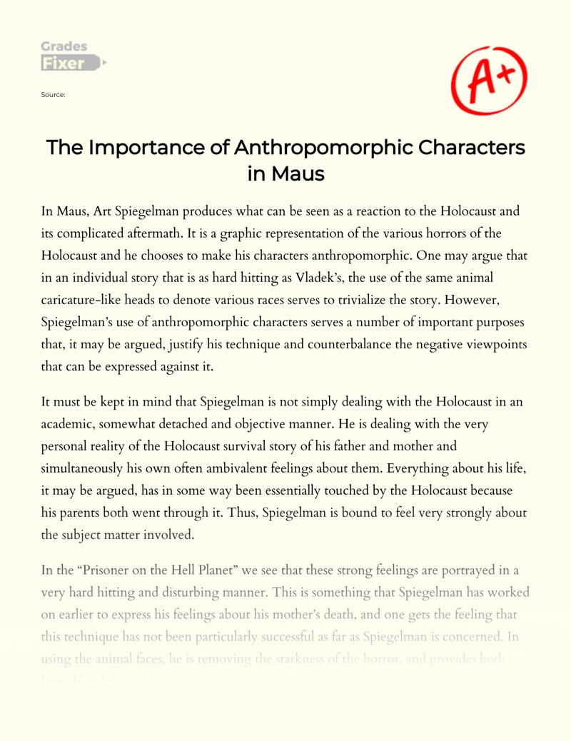 The Importance of Anthropomorphic Characters in Maus essay
