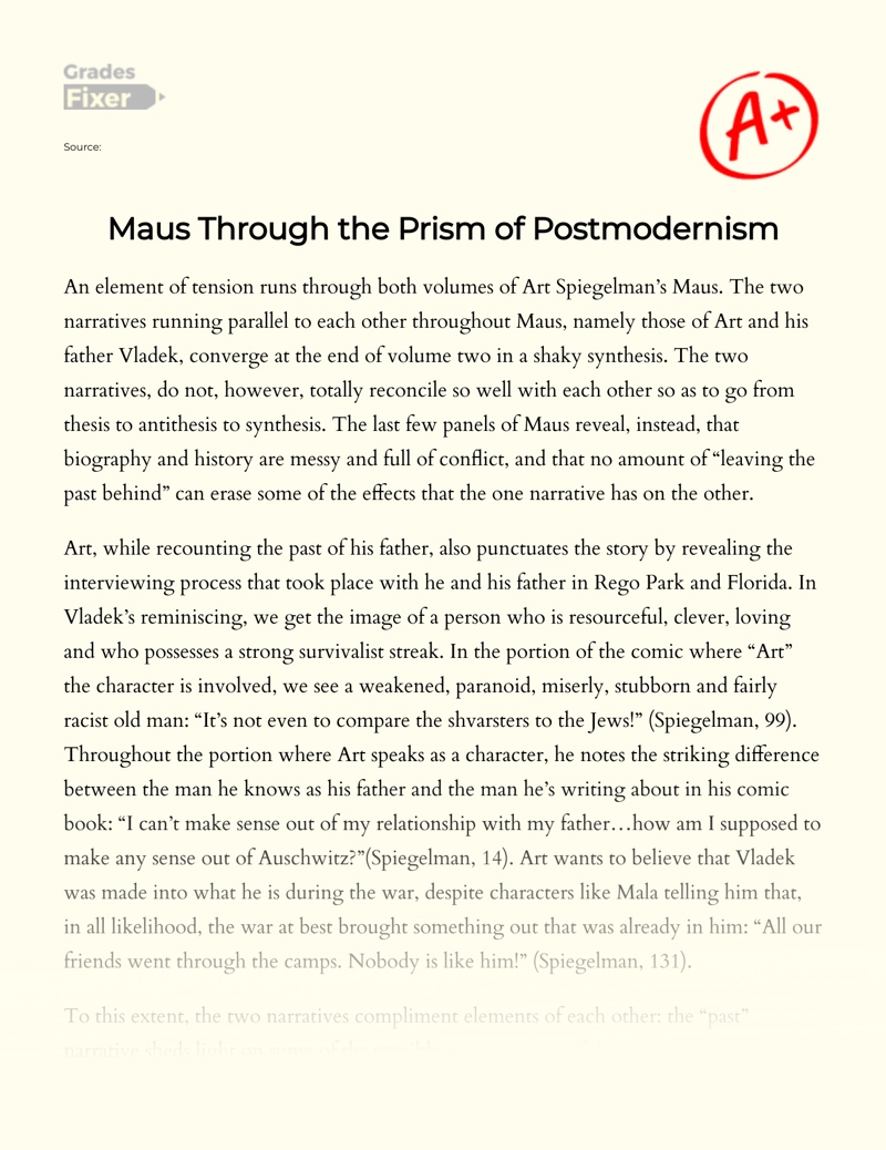 Maus Through The Prism of Postmodernism Essay