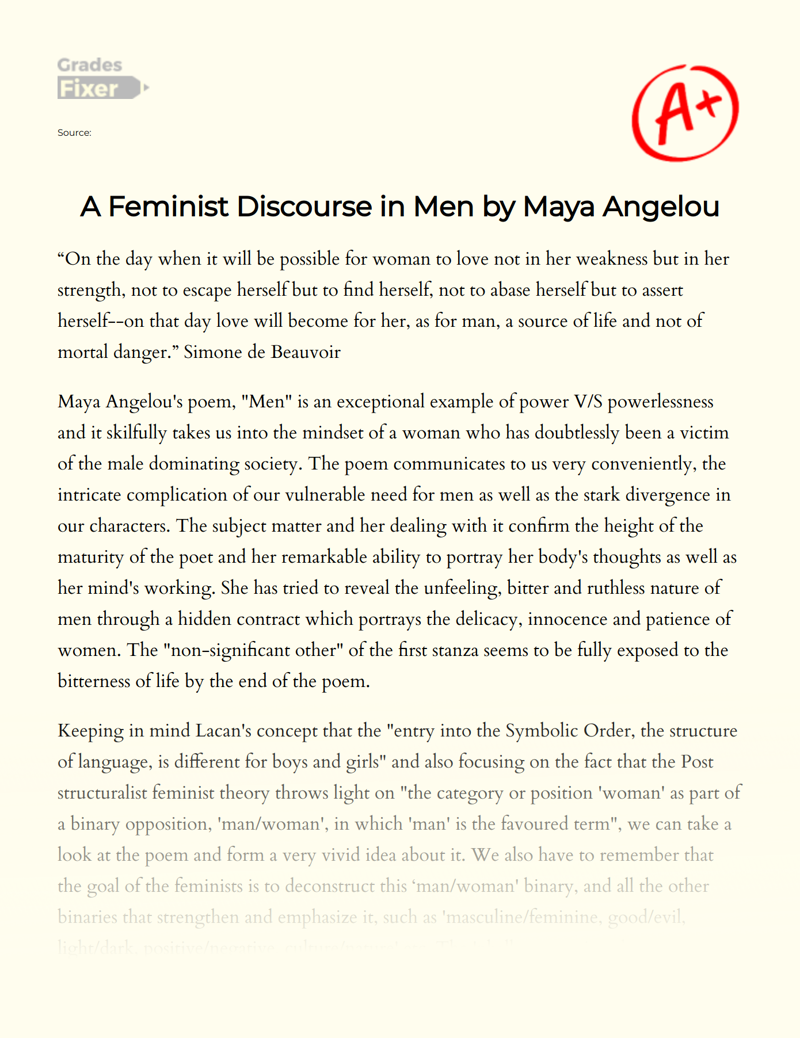 A Feminist Discourse in Men by Maya Angelou Essay