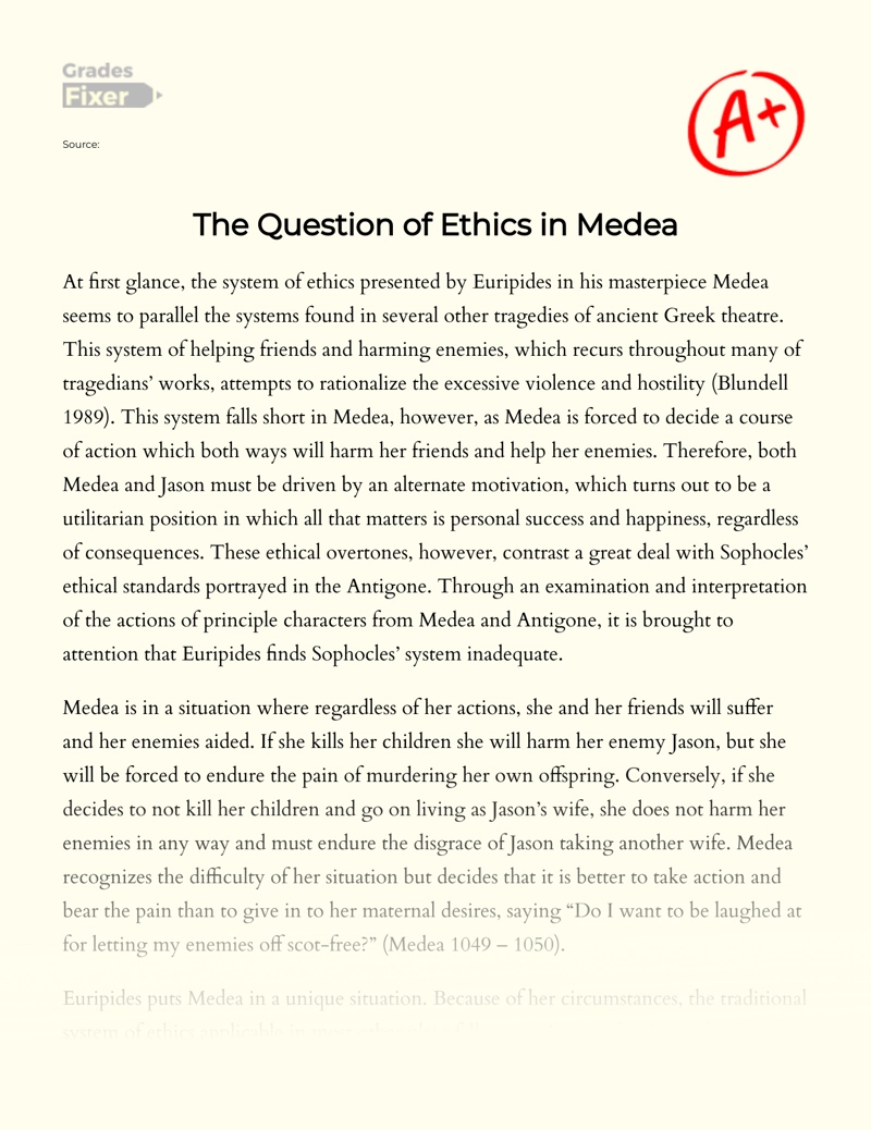 The Question of Ethics in Euripides' "Medea" Essay