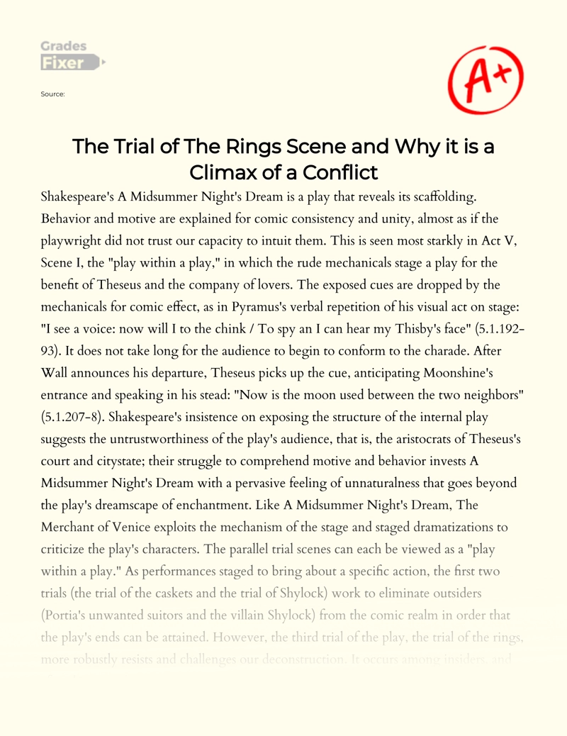 The Trial of The Rings as a Climax of The Conflict in The Merchant of Venice Essay
