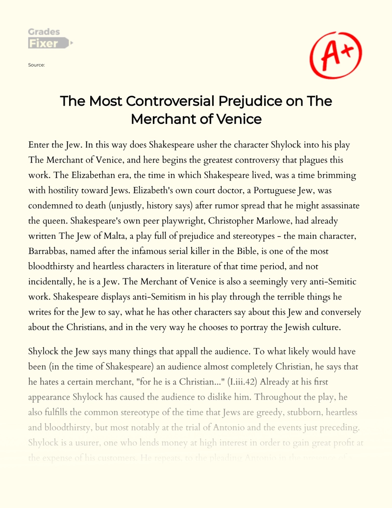 Anti-semitism as a Major Controversy in The Merchant of Venice Essay