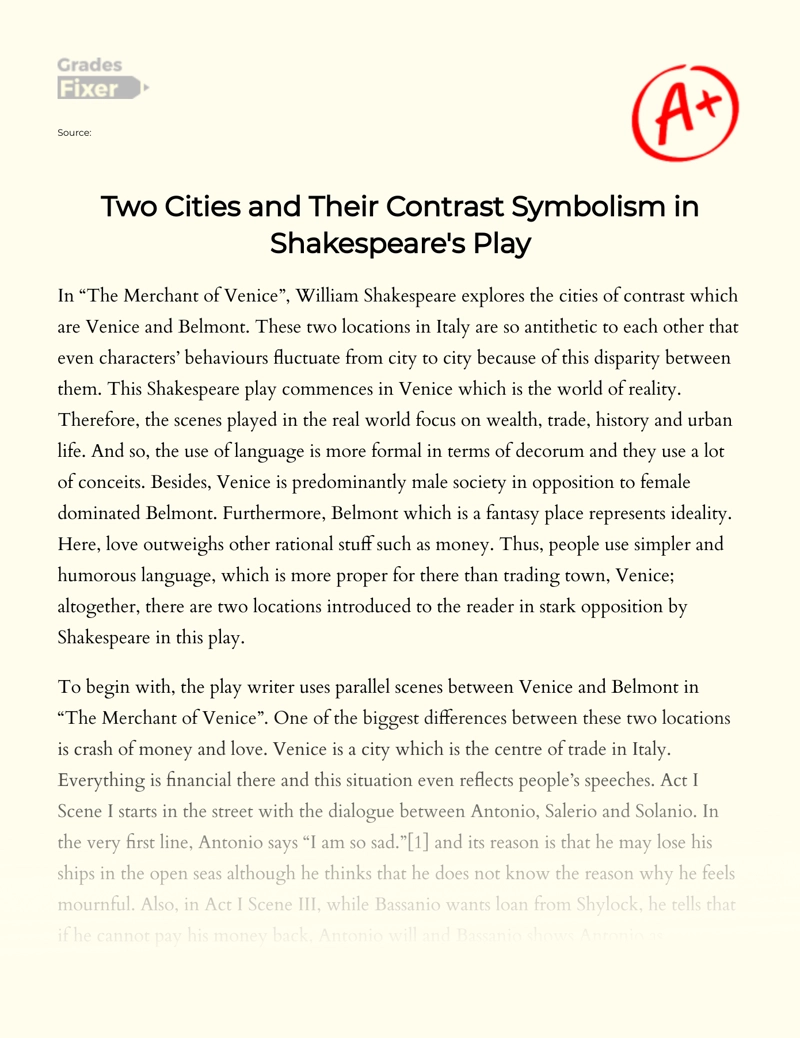 The Contrast of Two Cities in The Merchant of Venice Essay