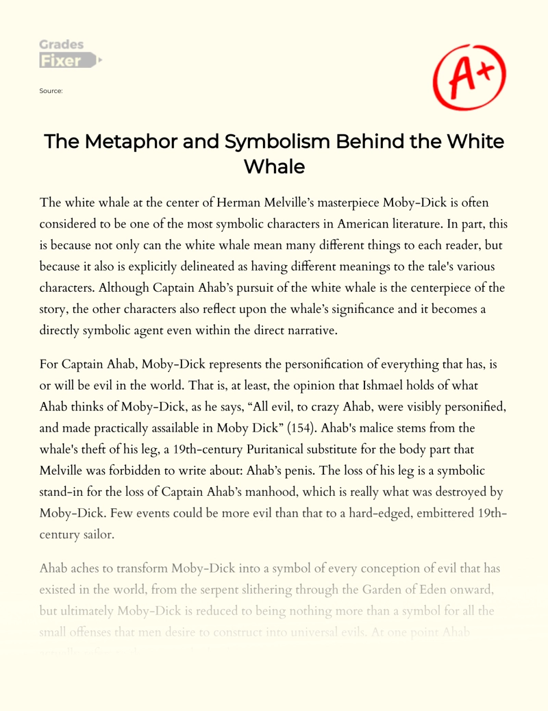 The Role of The White Whale in Moby Dick Essay