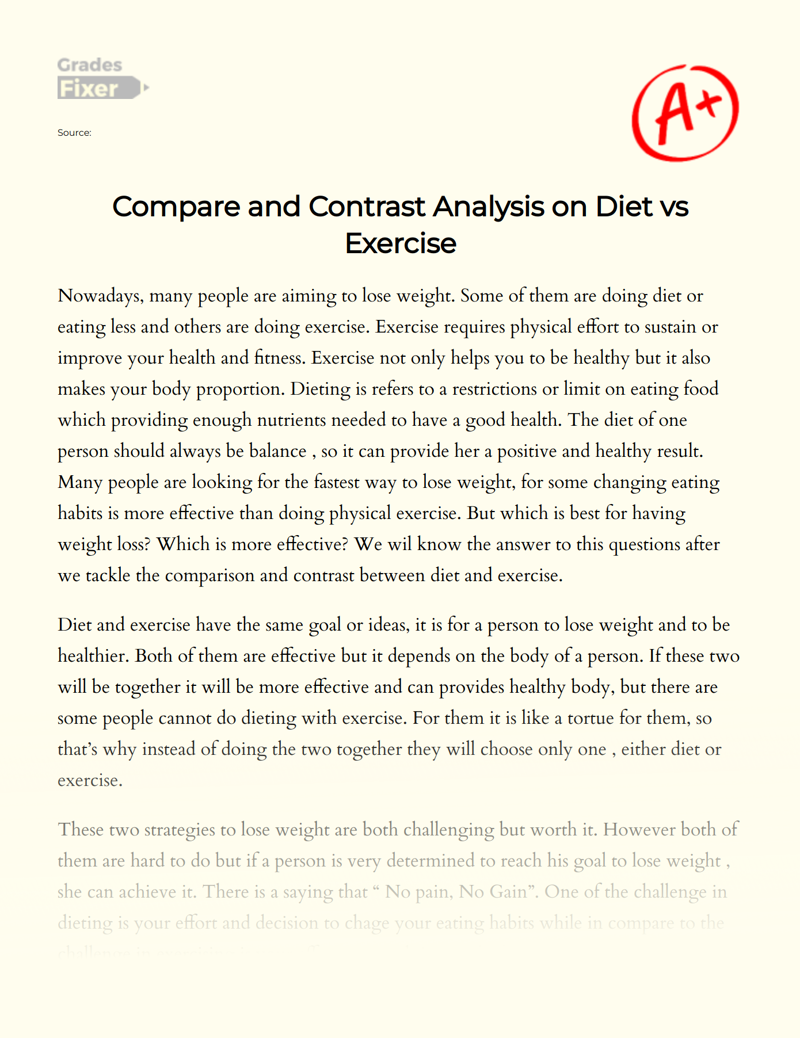 Compare and Contrast Analysis on Diet Vs Exercise Essay