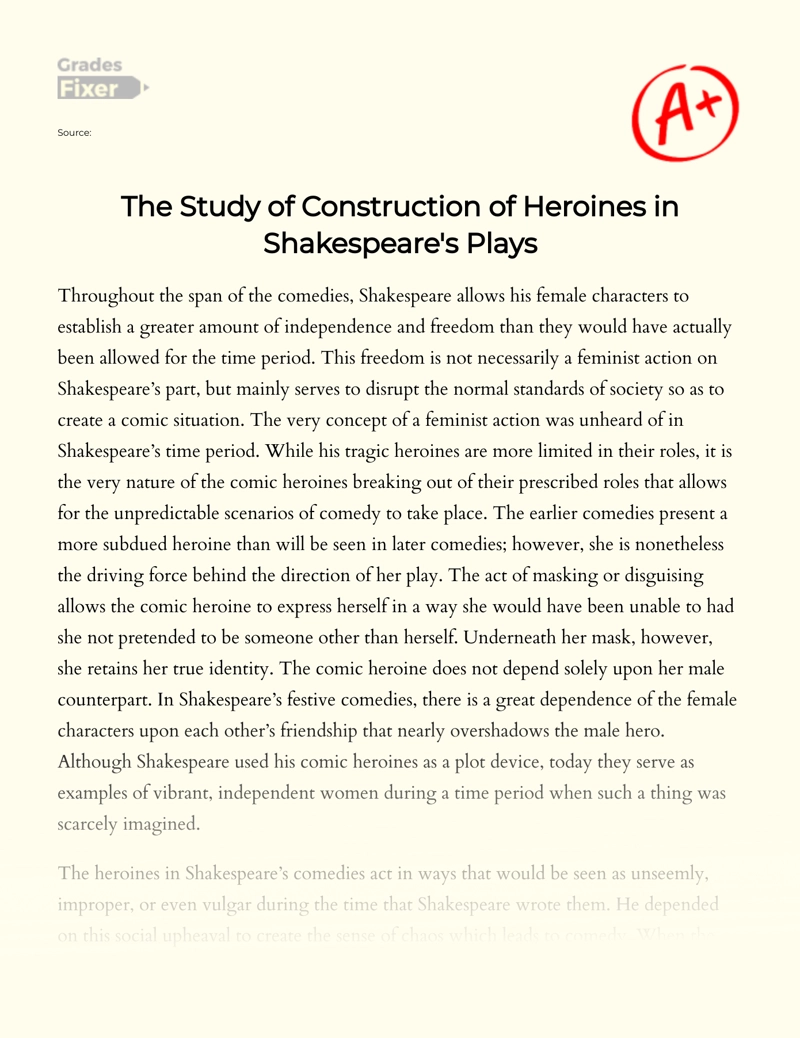 The Study of Construction of Heroines in Shakespeare's Plays essay