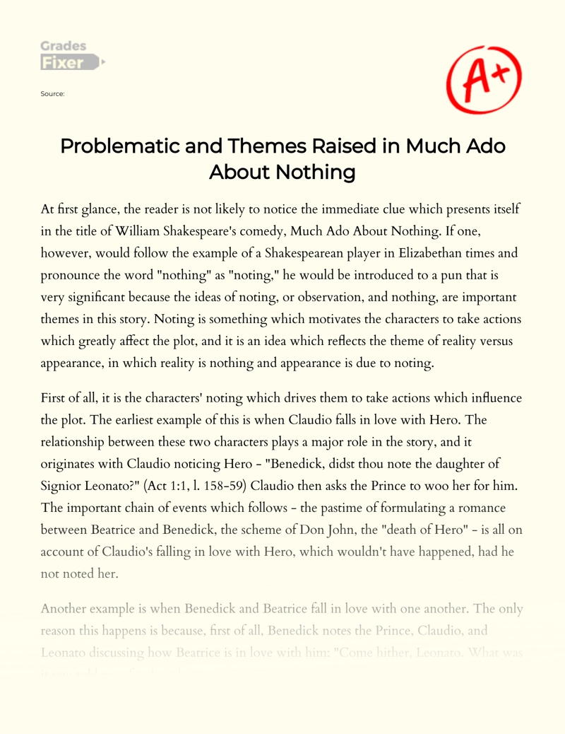 Problematic and Themes Raised in Much Ado About Nothing essay