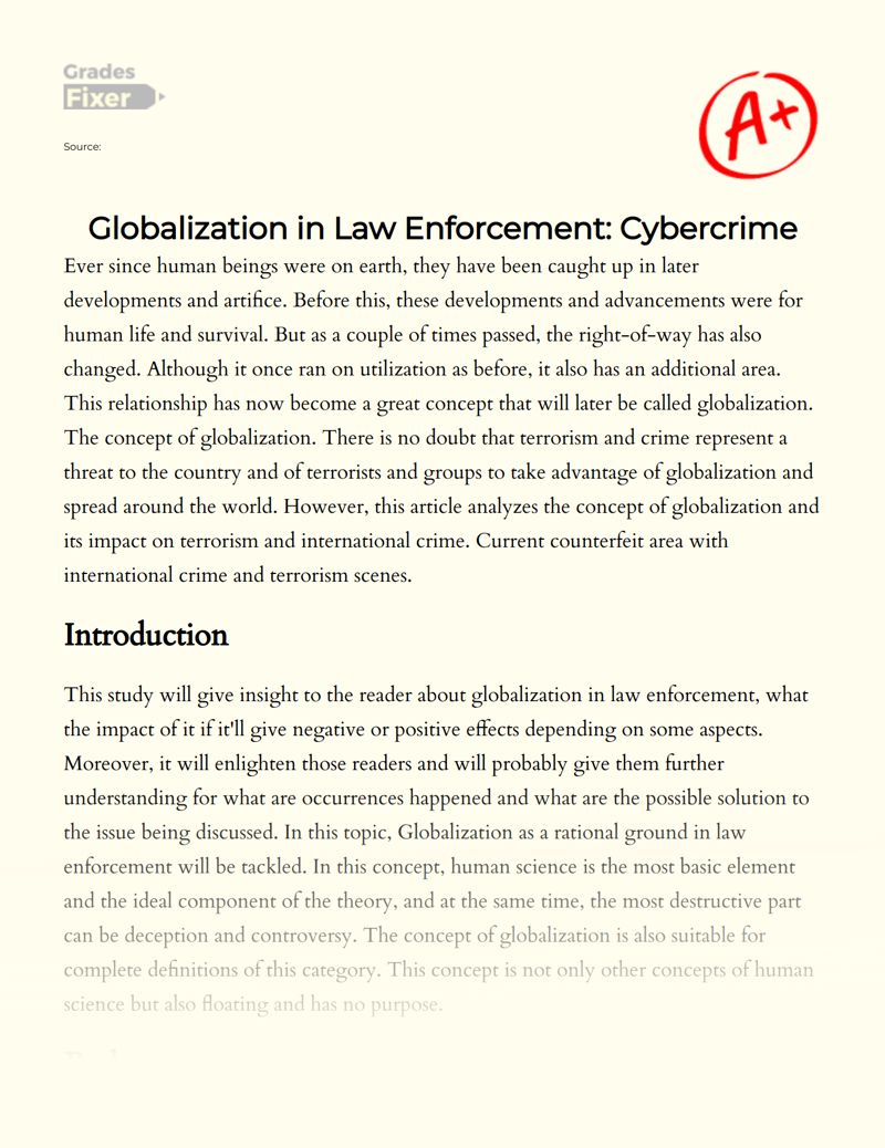 Globalization in Law Enforcement: Cybercrime Essay