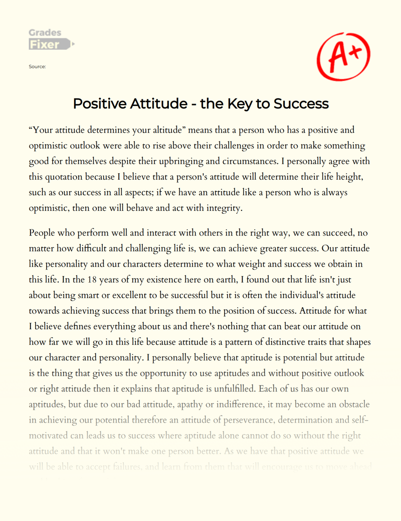 Positive Attitude - The Key to Success Essay