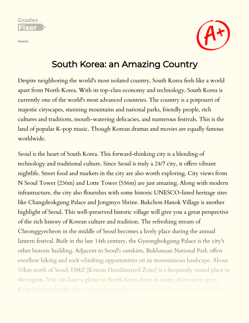 my favorite country korea essay